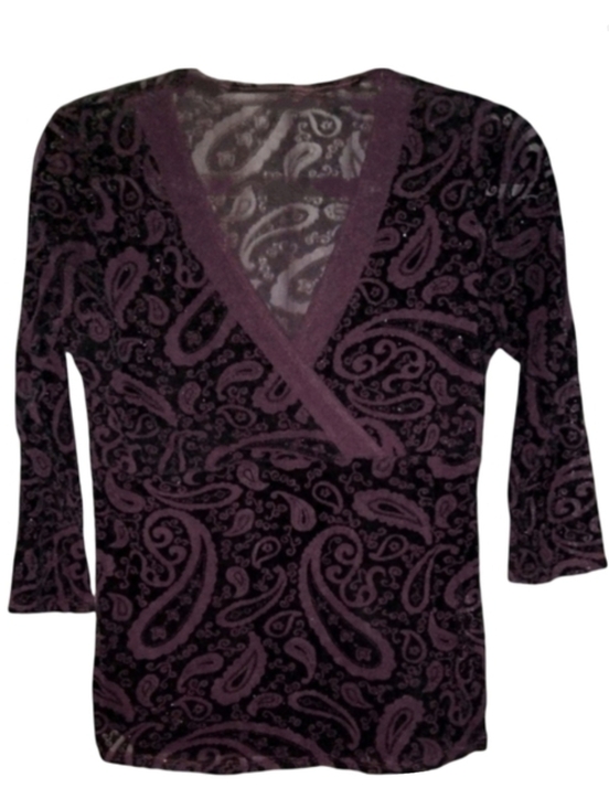Camaieu Tops - Purple Black Burnout Velvet Blouse Paisley Semi Sheer Goth Whimsygoth Wrap Top